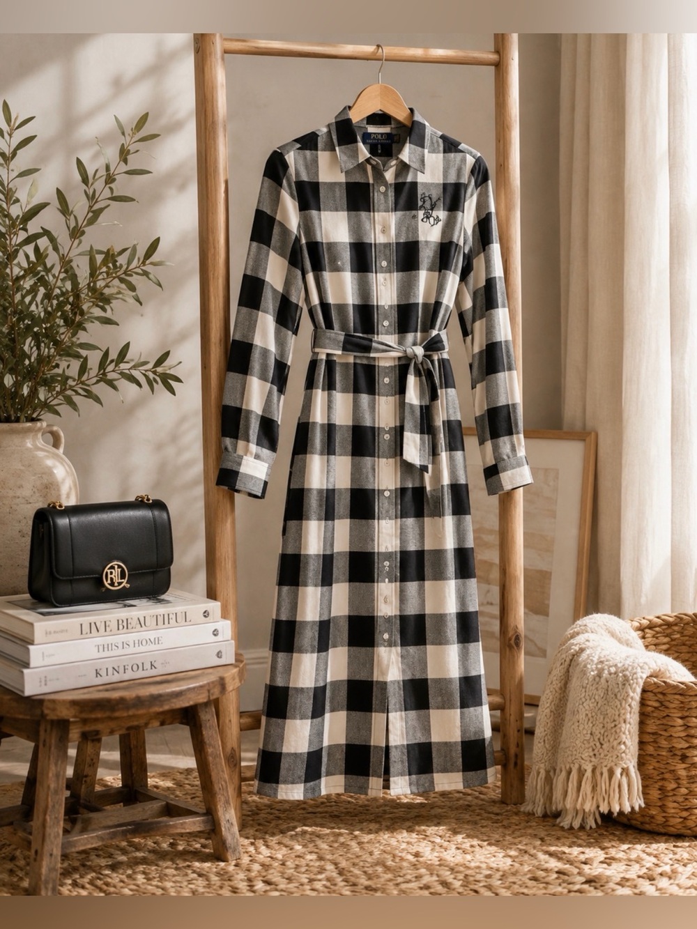 Polo Ralph Lauren Black and White Plaid Flannel dress size 6
